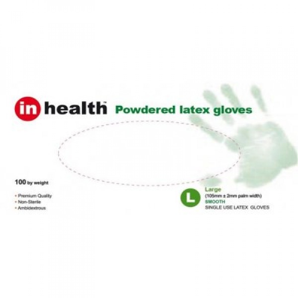 GLOVES LATEX MED P/FREE 100s INHEALTH